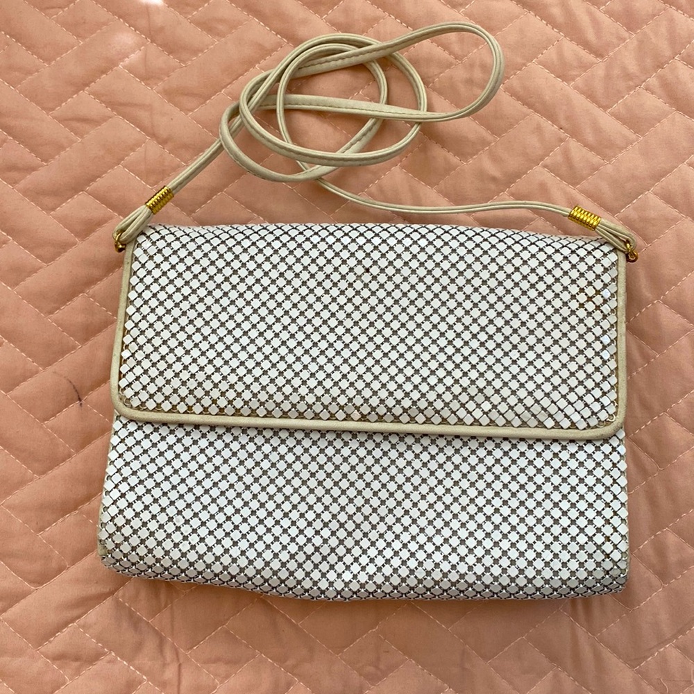 Whiting and Davis vintage white shoulder purse.